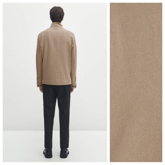 NWT. Massimo Dutti Beige Plain Wool Blend Overshirt. Size M. - Picture 3 of 13